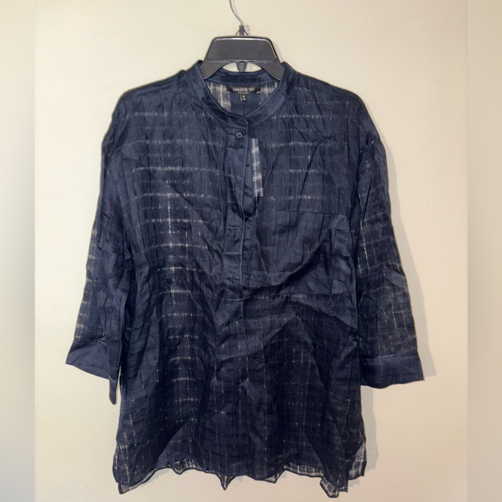 Lafayette 148 New York Popover Linen Blouse Size Women’s XL Navy NWT